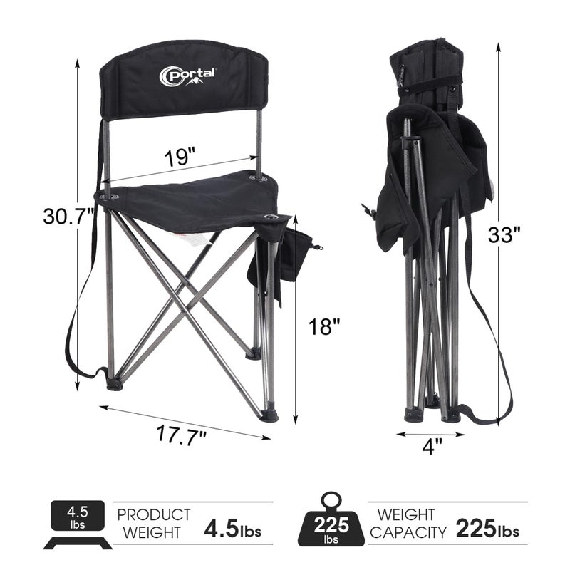 PORTAL Extra Large Quick Folding Tripod Stool with Backrest Fishing Camping Chair with Carry Strap - Image 4